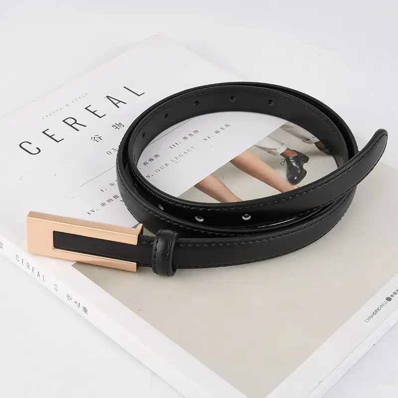 Black Genuine Leather Women's Belt Thin High-end Dress Suit - Image 4