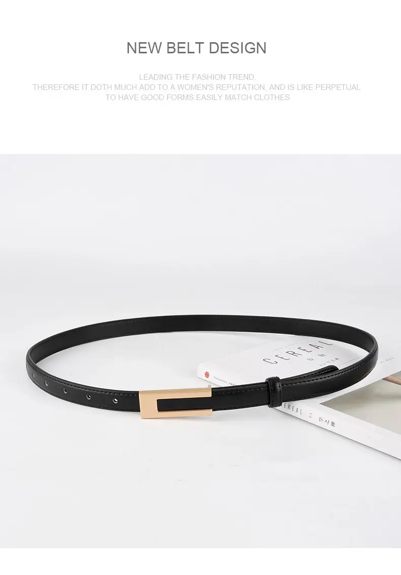 Black Genuine Leather Women's Belt Thin High-end Dress Suit — feature 11
