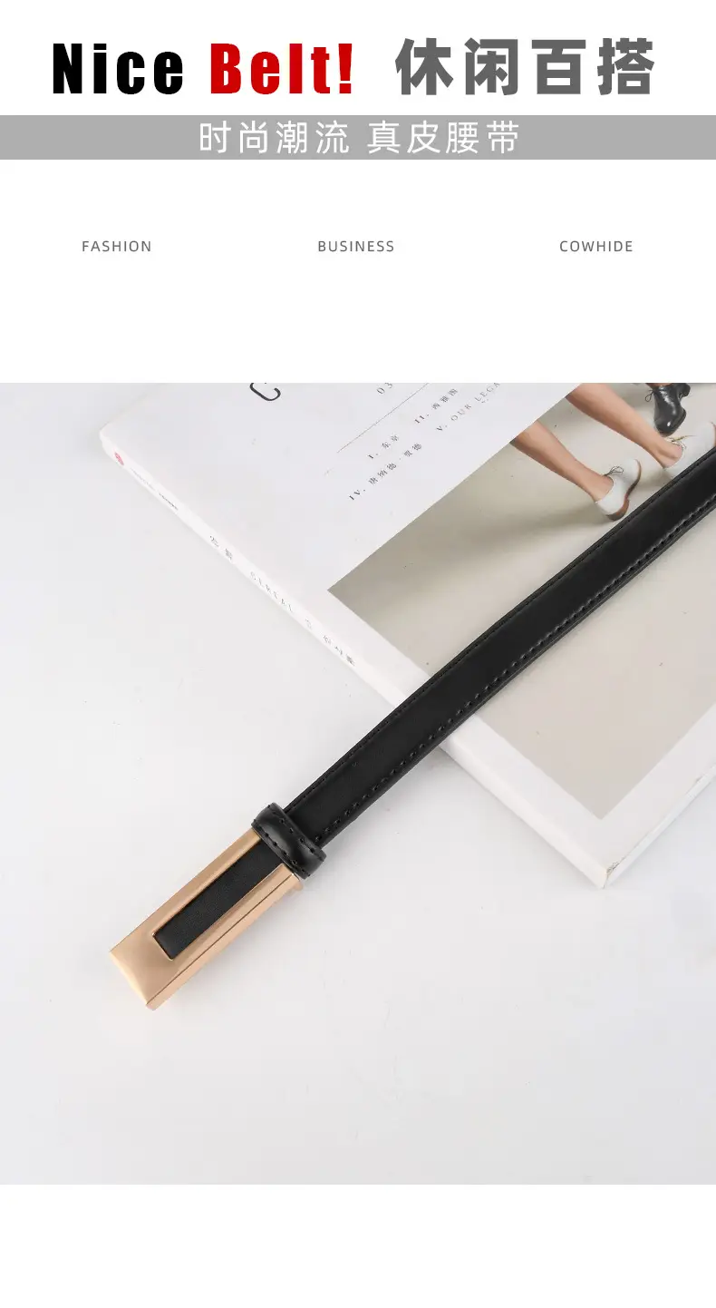 Black Genuine Leather Women's Belt Thin High-end Dress Suit — feature 3