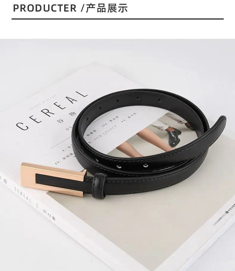 Black Genuine Leather Women's Belt Thin High-end Dress Suit — feature 9