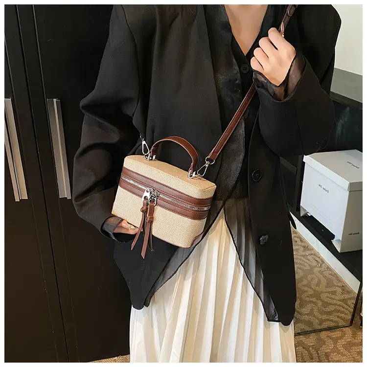 2025 Spring Retro Contrast Stitching Box Bag — feature 10