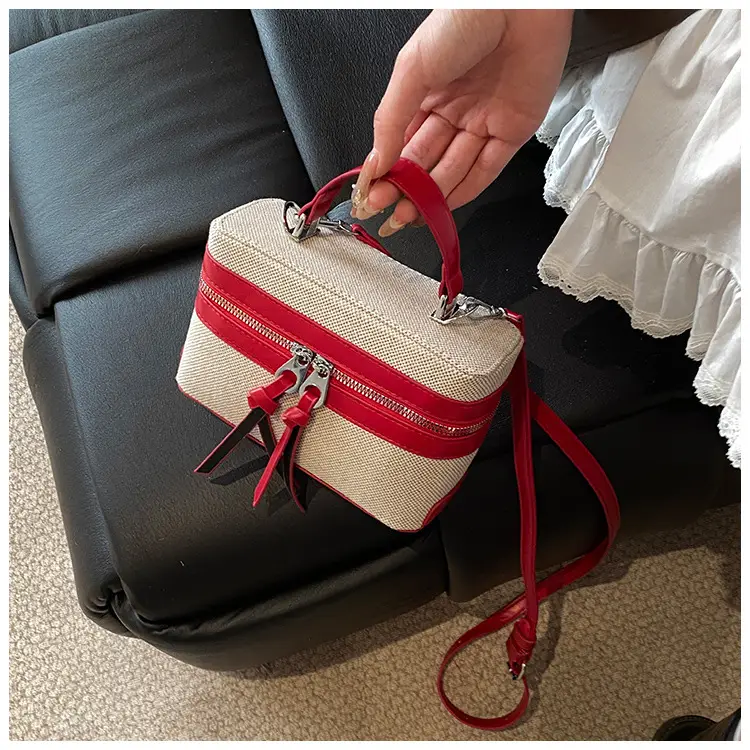 2025 Spring Retro Contrast Stitching Box Bag — feature 13