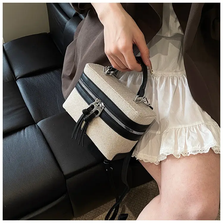 2025 Spring Retro Contrast Stitching Box Bag — feature 16