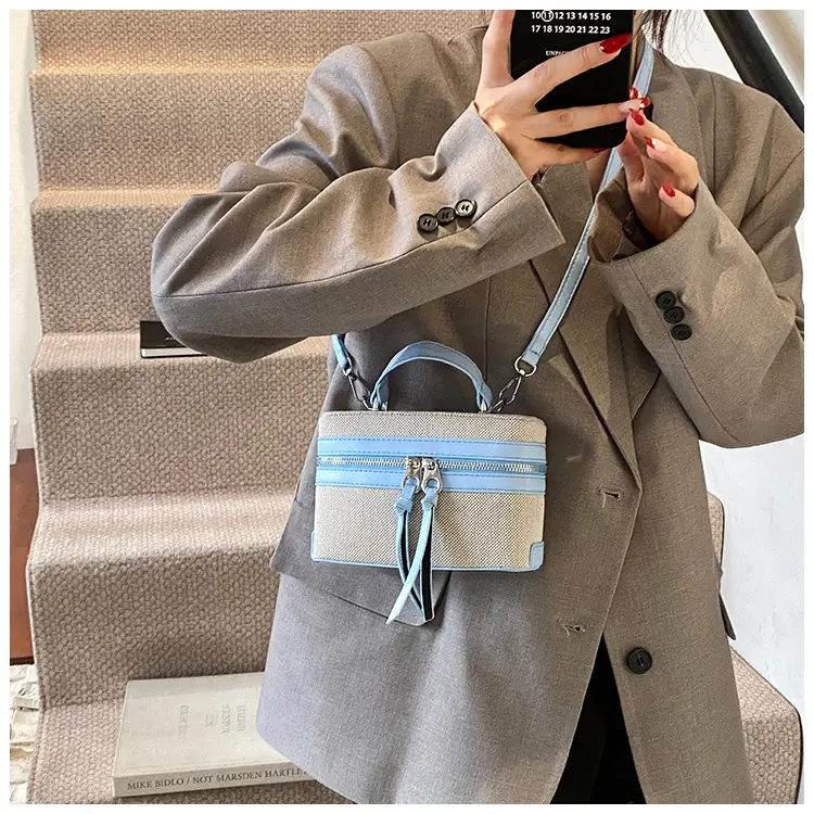 2025 Spring Retro Contrast Stitching Box Bag — feature 22