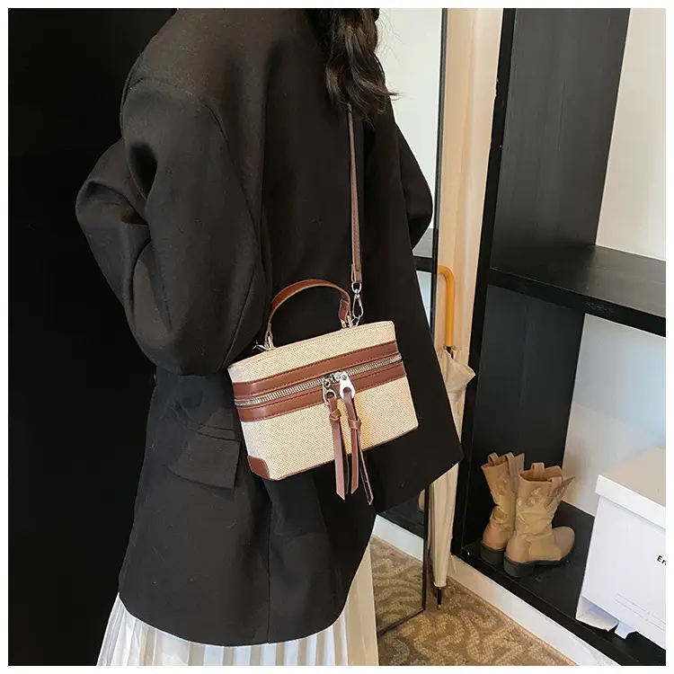 2025 Spring Retro Contrast Stitching Box Bag — feature 9