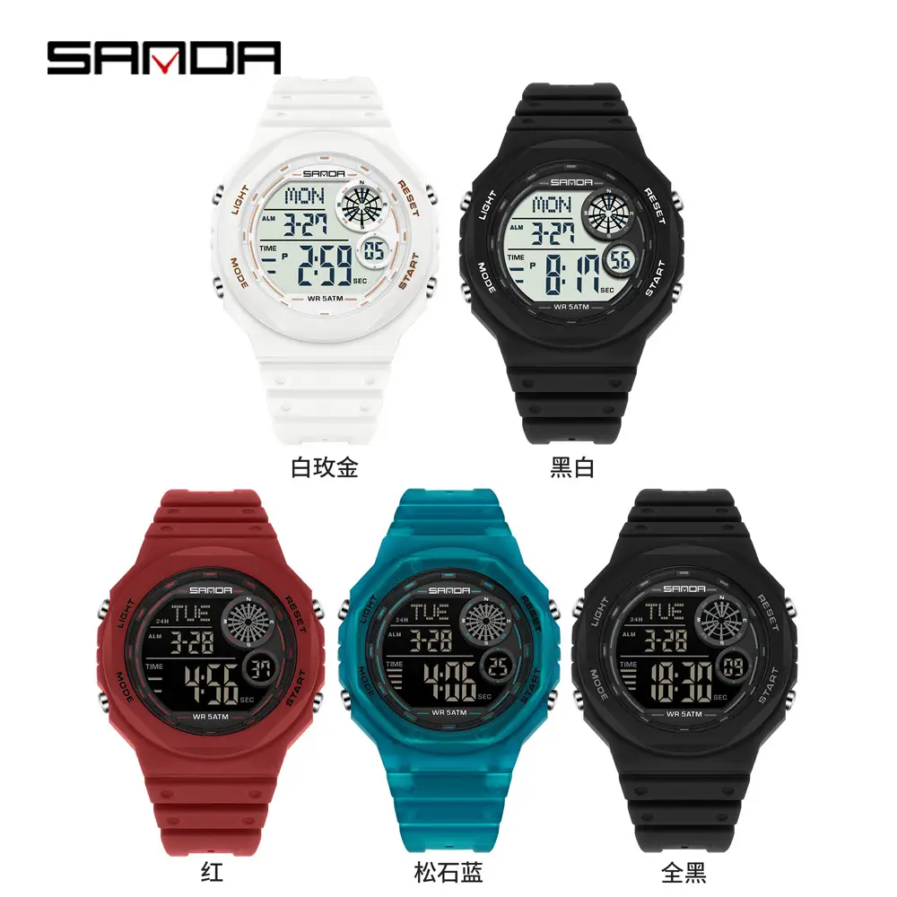 Sanda Digital Watch Black Waterproof Multi-Function Alarm Clock - Image 9
