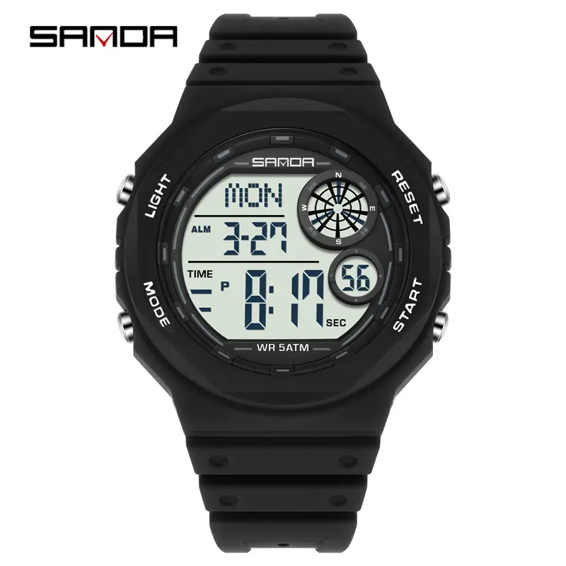 Sanda Digital Watch Black Waterproof Multi-Function Alarm Clock - Image 2