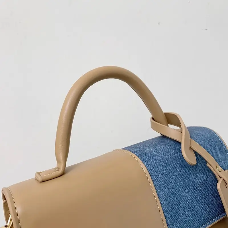 Women Shoulder Crossbody Bag Brown Blue Patchwork 2026 — feature 10