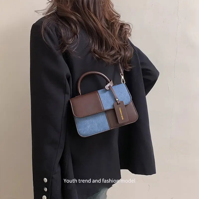 Women Shoulder Crossbody Bag Brown Blue Patchwork 2026 — feature 13