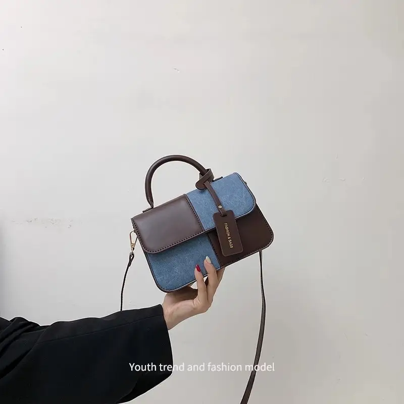 Women Shoulder Crossbody Bag Brown Blue Patchwork 2026 — feature 15