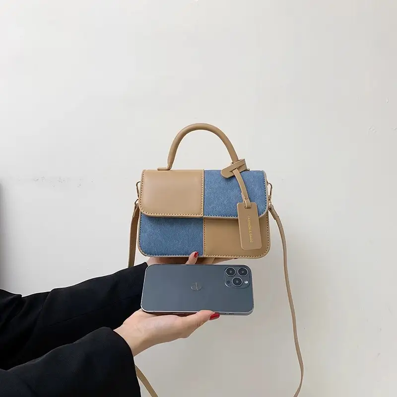 Women Shoulder Crossbody Bag Brown Blue Patchwork 2026 — feature 6
