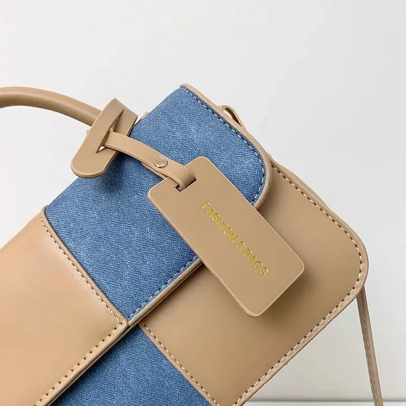 Women Shoulder Crossbody Bag Brown Blue Patchwork 2026 — feature 9
