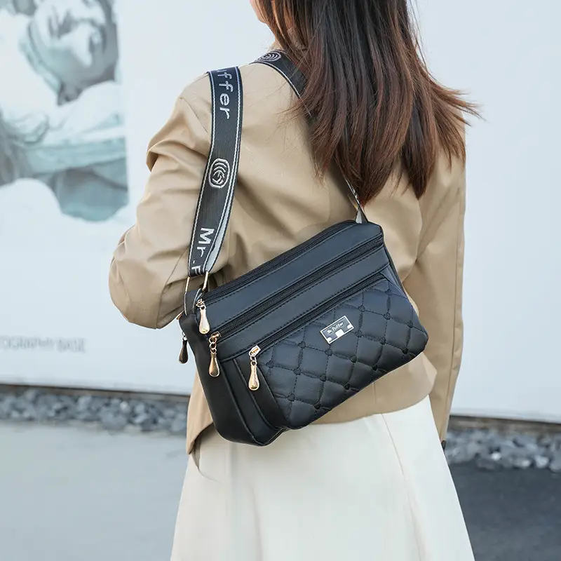 Black Quilted One-Shoulder Women's Crossbody Bag - Image 9