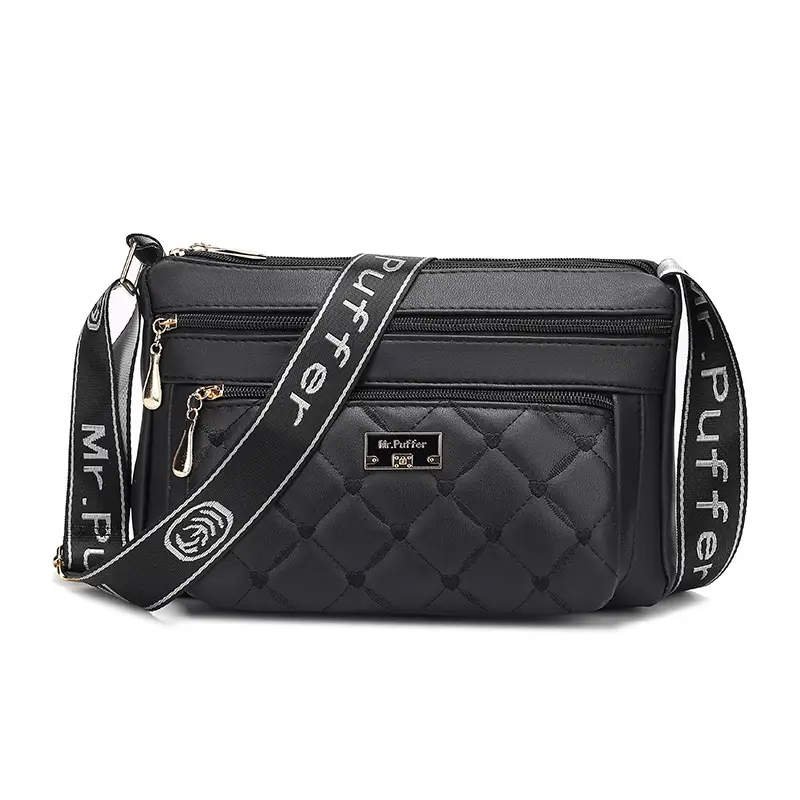 Black Quilted One-Shoulder Women's Crossbody Bag - Image 11