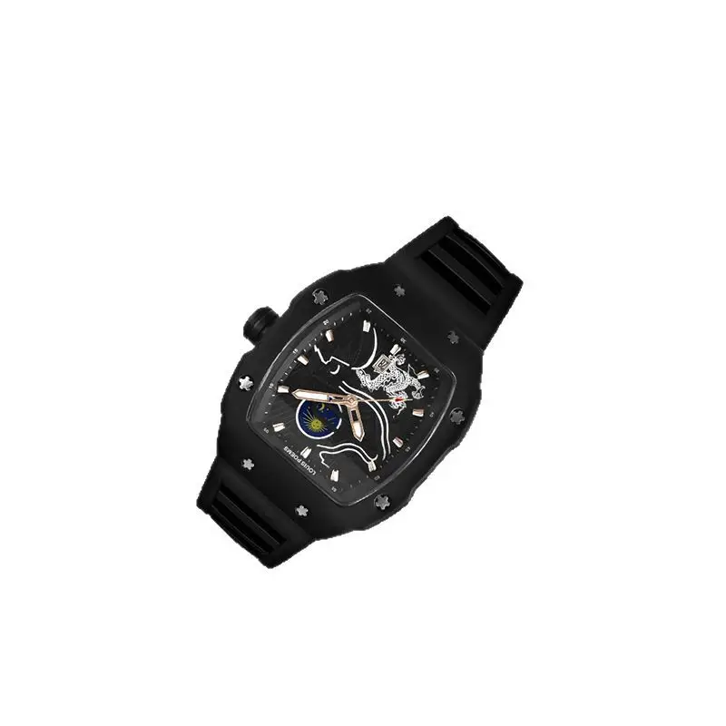 Men's Super Luminous Barrel Watch Black Skeleton Design - Image 5