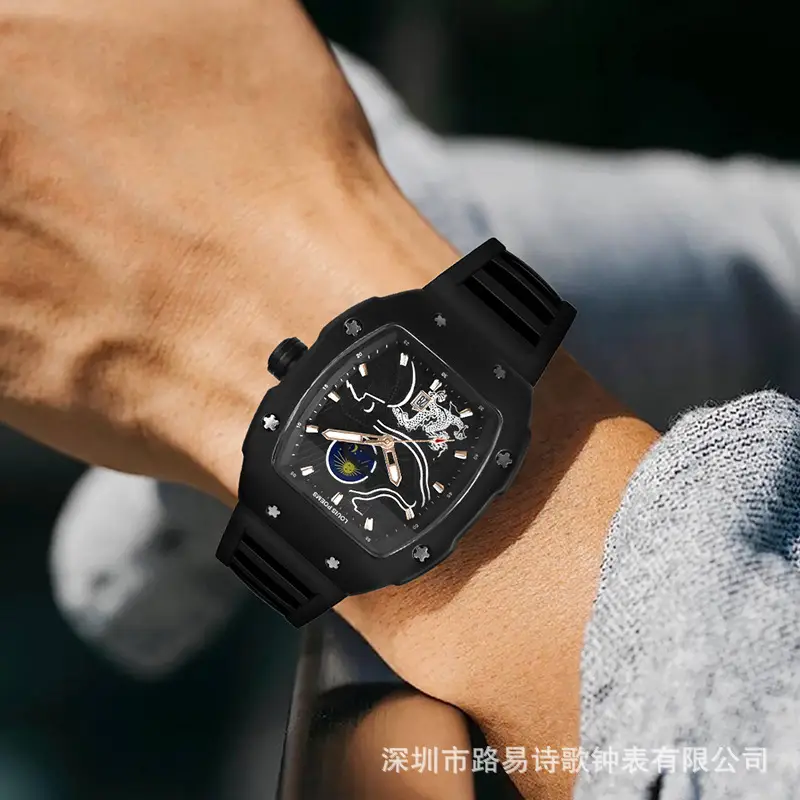 Men's Super Luminous Barrel Watch Black Skeleton Design — feature 1