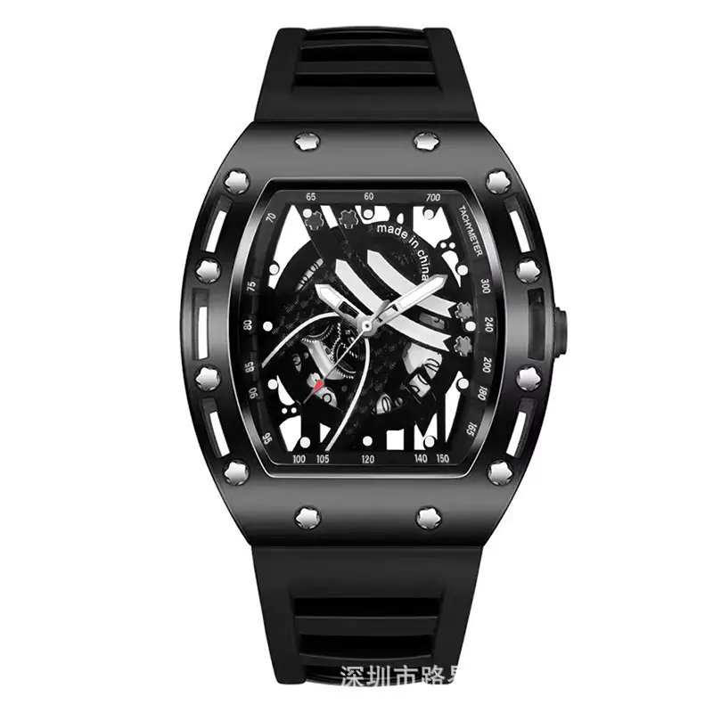Men's Super Luminous Barrel Watch Black Skeleton Design — feature 6