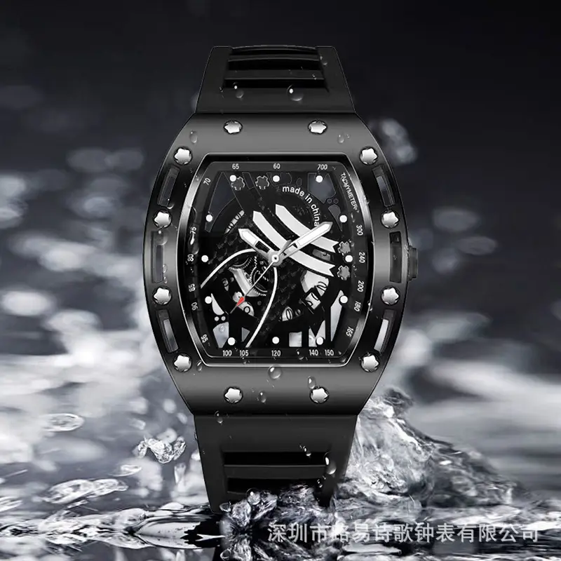 Men's Super Luminous Barrel Watch Black Skeleton Design — feature 7