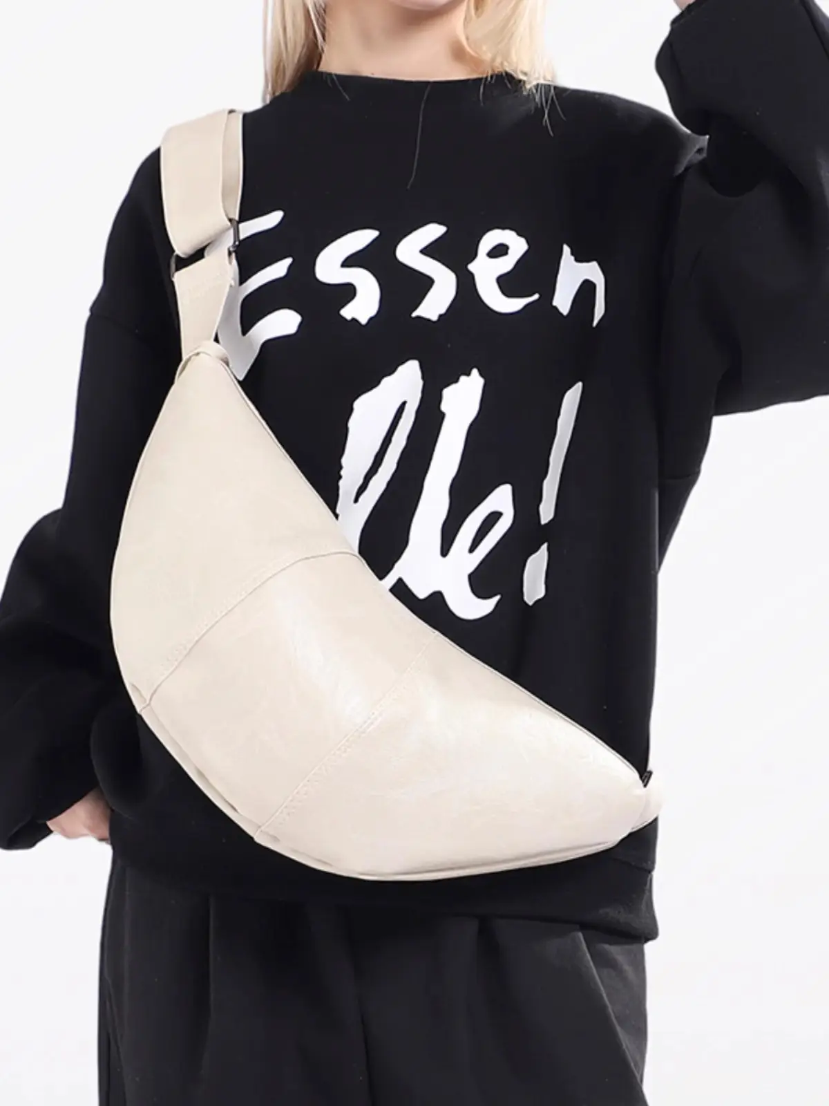 French Style Crossbody Bag for Women Leather Black