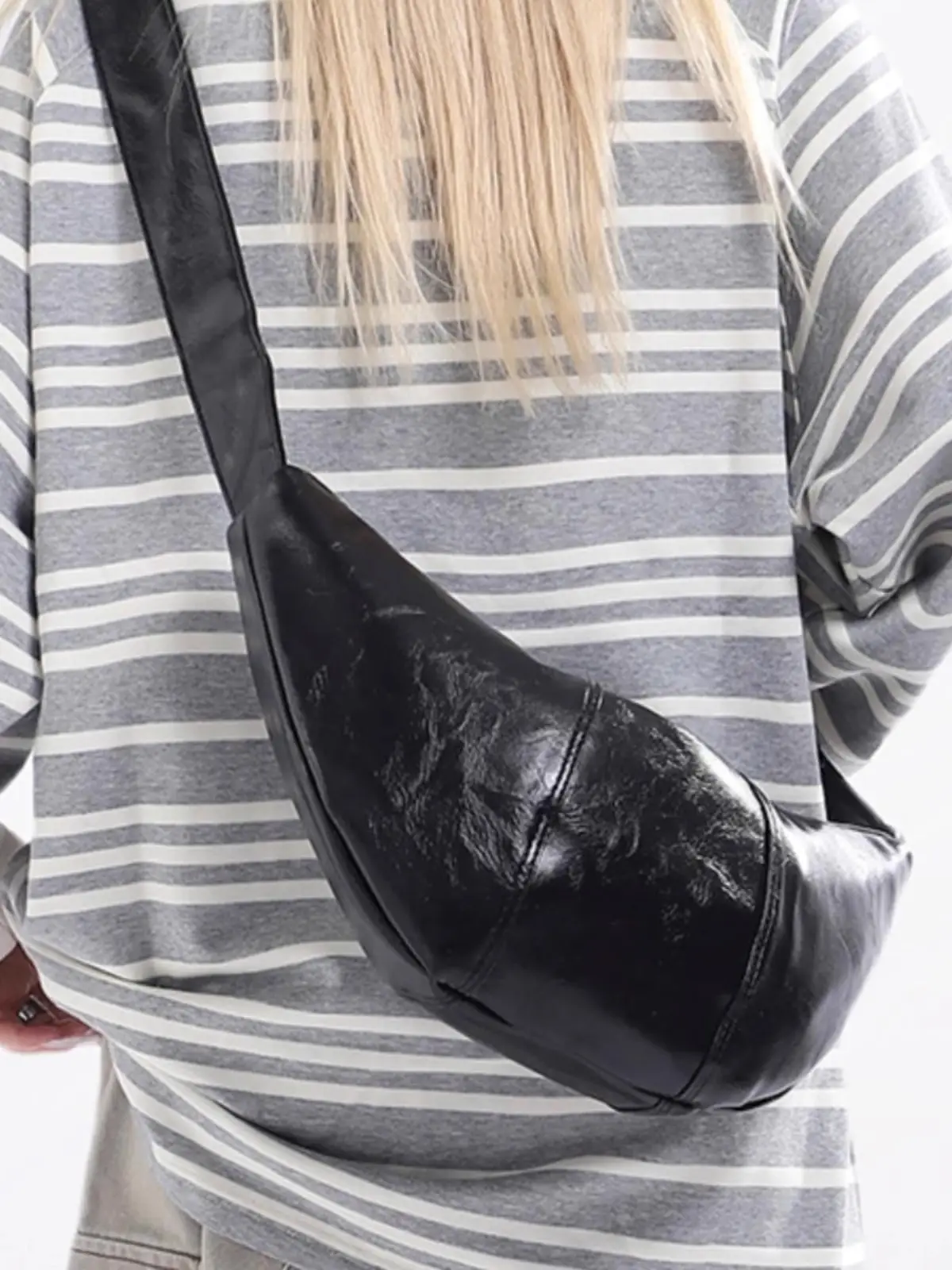French Style Crossbody Bag for Women Leather Black