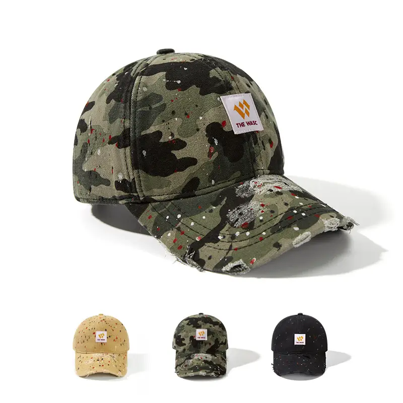 Women's Camouflage Baseball Cap with Rip Hole Design - Image 4