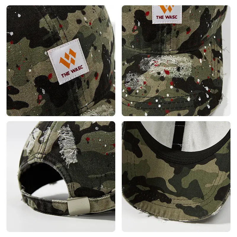 Women's Camouflage Baseball Cap with Rip Hole Design - Image 7