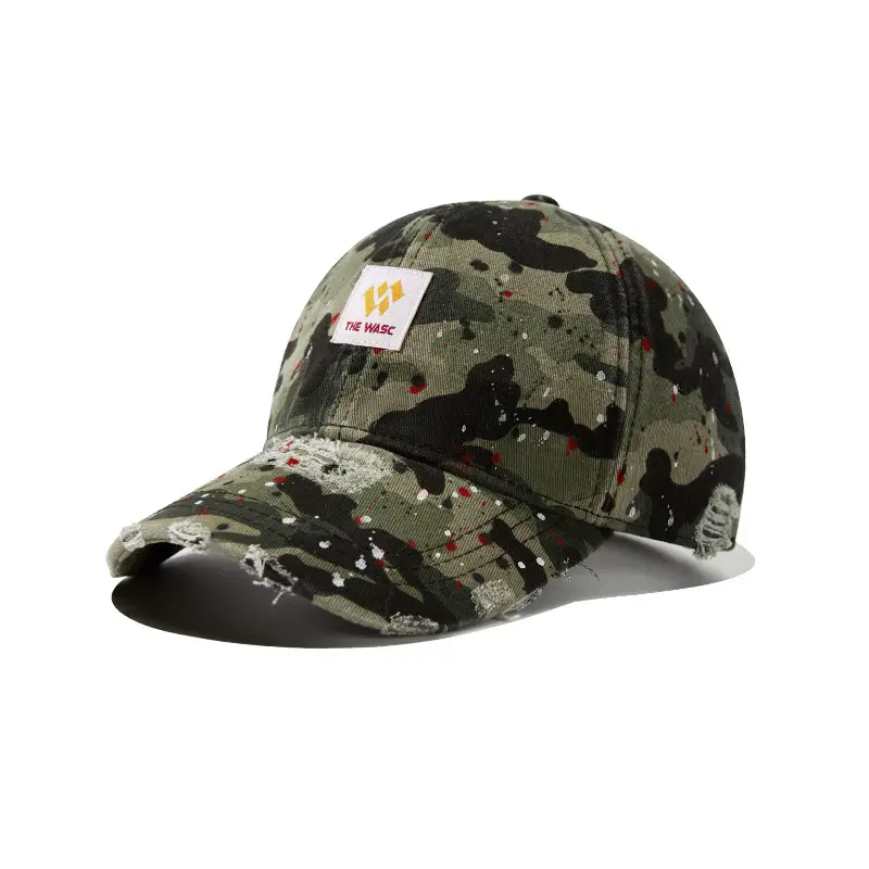 Women's Camouflage Baseball Cap with Rip Hole Design - Image 8