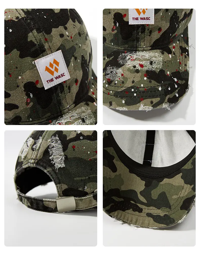 Women's Camouflage Baseball Cap with Rip Hole Design — feature 2