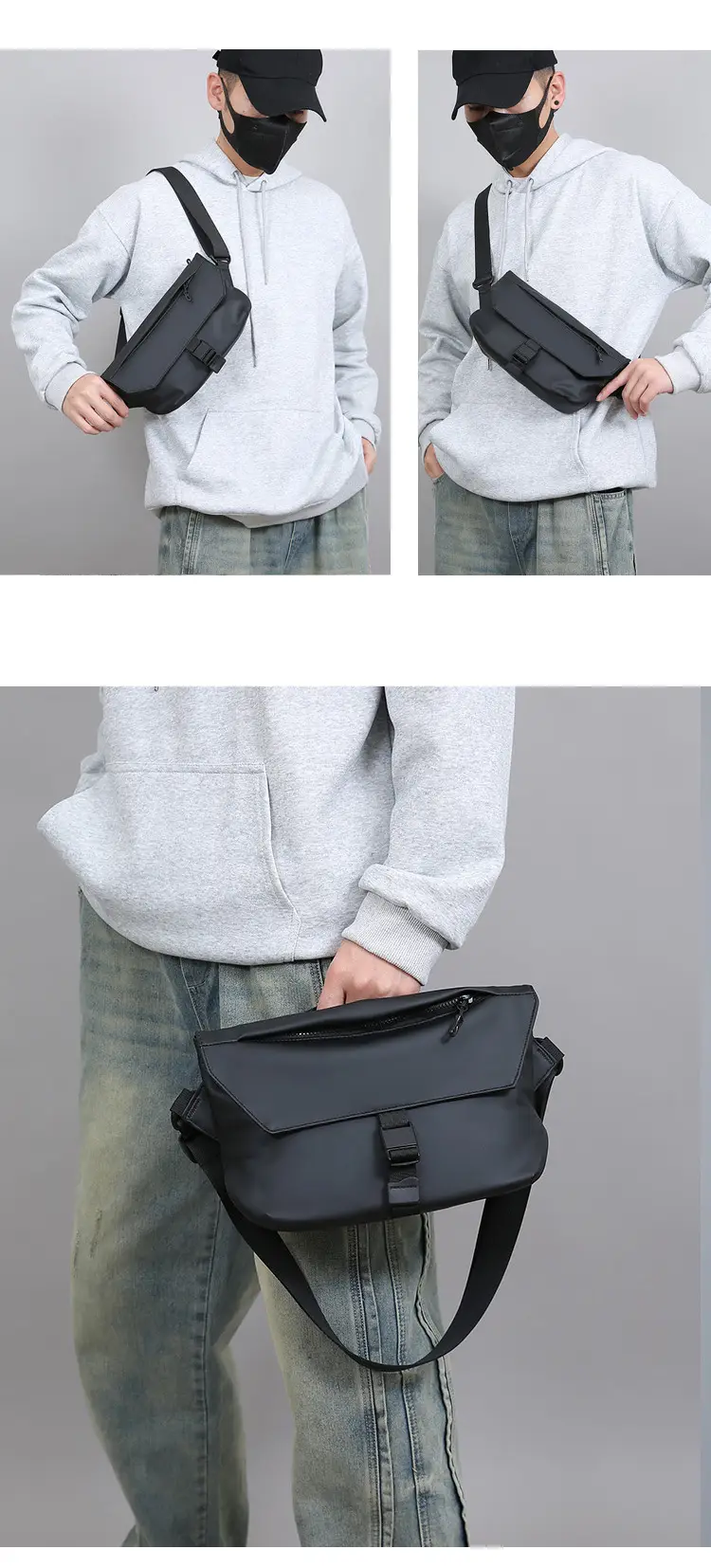 Men's Multi-Layer Crossbody Bag Black Waterproof — feature 27