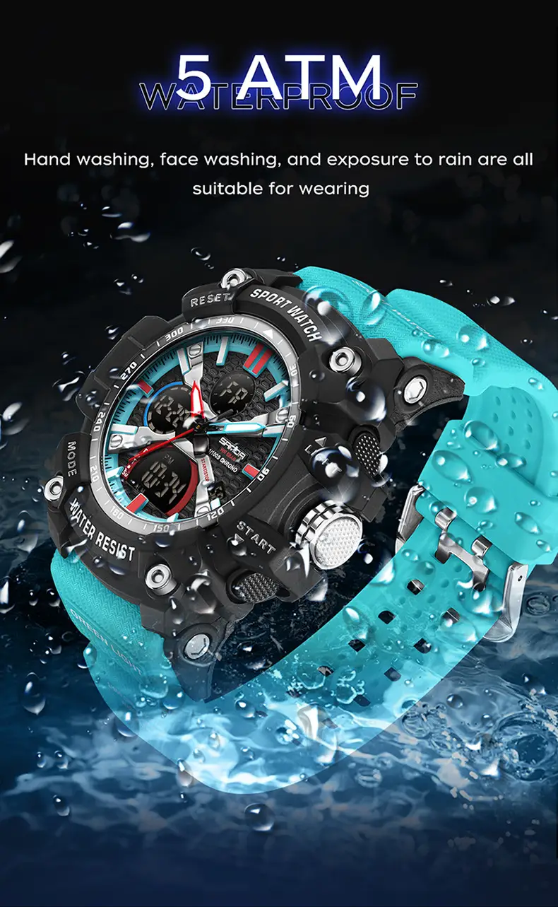 Sanda Youth Waterproof Sports Watch Black Dual Display — feature 38