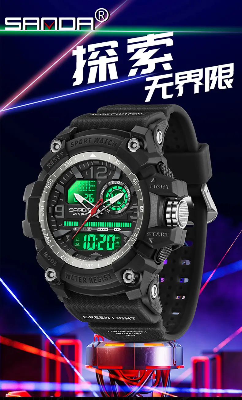 Sanda Sport Watch Waterproof Multifunctional Orange Strap — feature 2