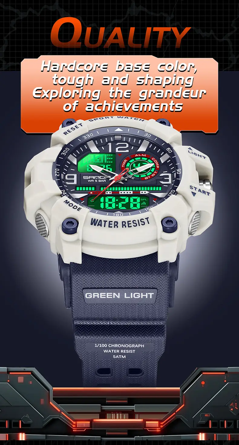 Sanda Sport Watch Waterproof Multifunctional Orange Strap — feature 21