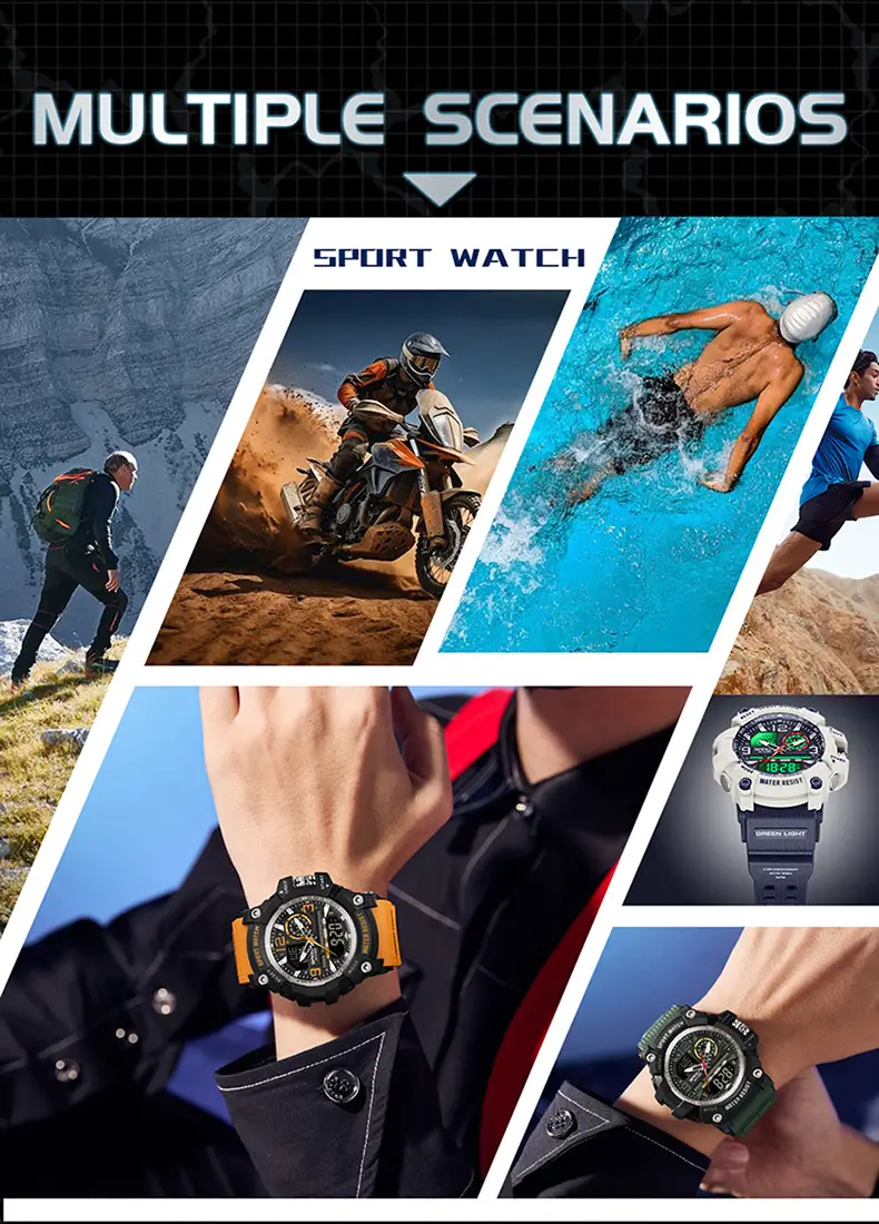 Sanda Sport Watch Waterproof Multifunctional Orange Strap — feature 34