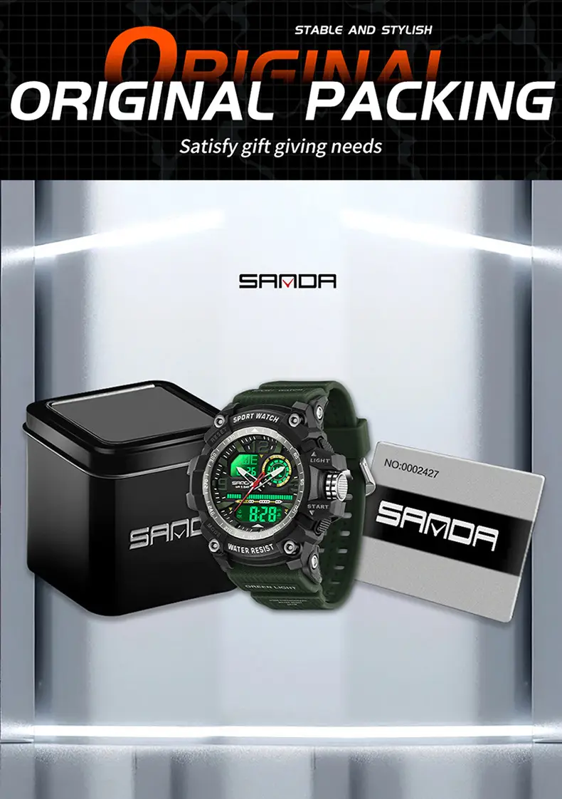 Sanda Sport Watch Waterproof Multifunctional Orange Strap — feature 37