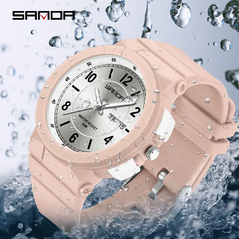 Sanda White Rose Gold Kids Watch with Double Calendar