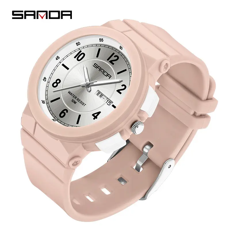 Sanda White Rose Gold Kids Watch with Double Calendar