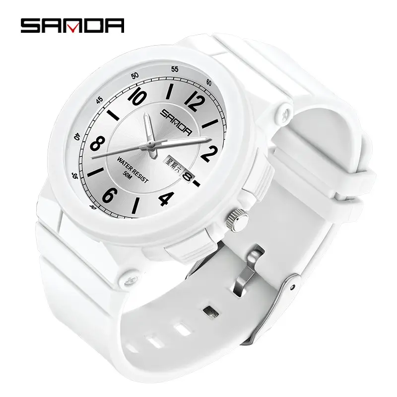 Sanda White Rose Gold Kids Watch with Double Calendar