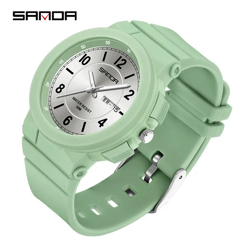 Sanda White Rose Gold Kids Watch with Double Calendar