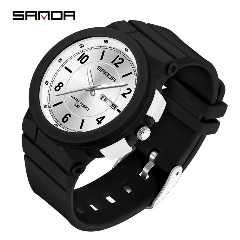 Sanda White Rose Gold Kids Watch with Double Calendar