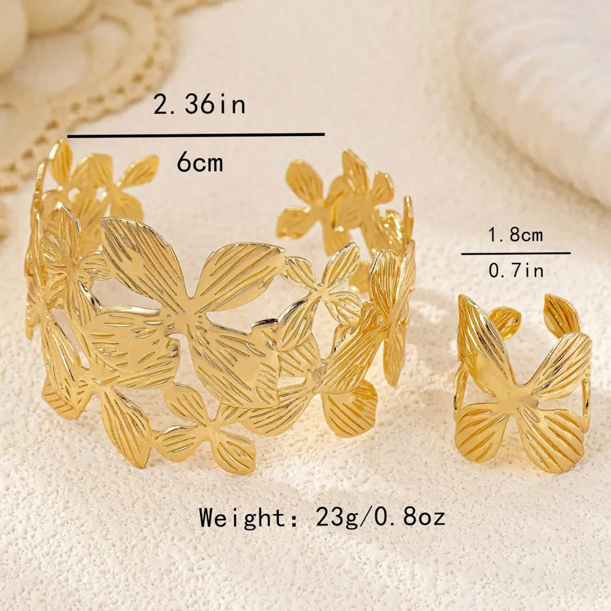 Golden Butterfly Hollow Bracelet Ring for Women