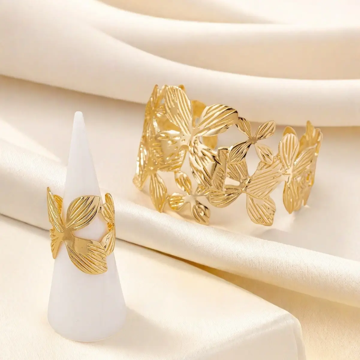 Golden Butterfly Hollow Bracelet Ring for Women