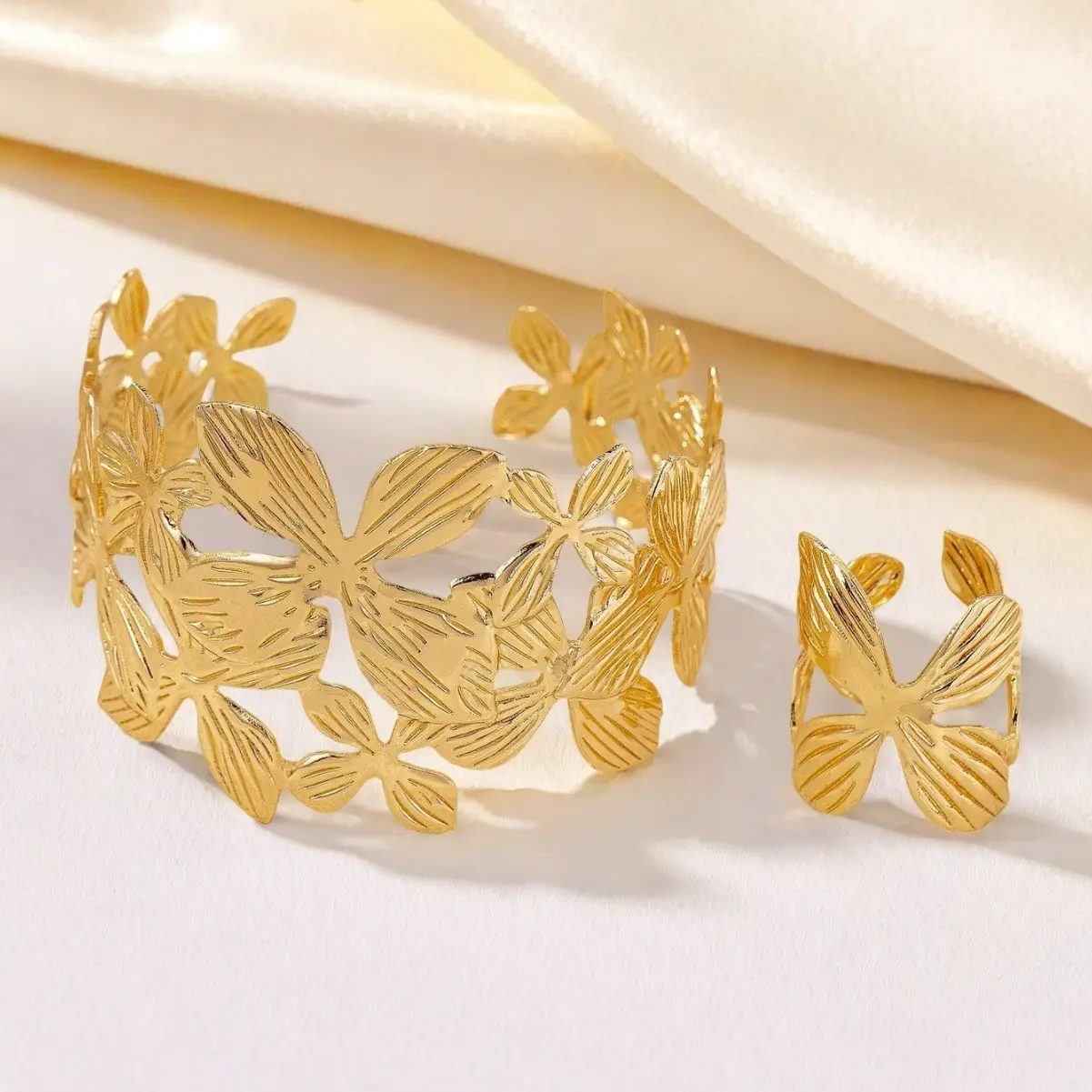 Golden Butterfly Hollow Bracelet Ring for Women