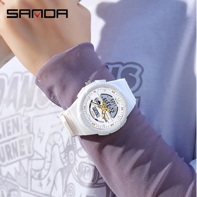 Sanda Black Waterproof LED Countdown Watch for Men Women