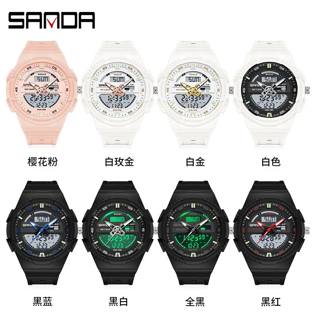 Sanda Black Waterproof LED Countdown Watch for Men Women