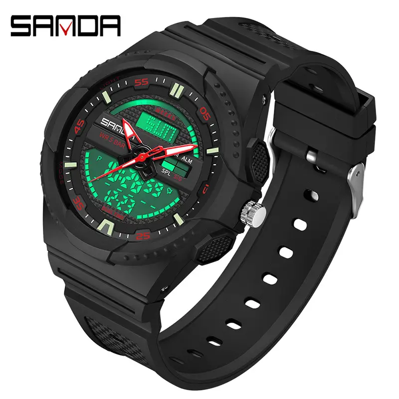 Sanda Black Waterproof LED Countdown Watch for Men Women