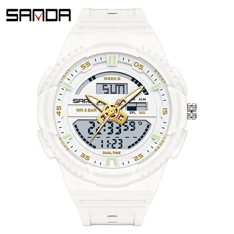 Sanda Black Waterproof LED Countdown Watch for Men Women