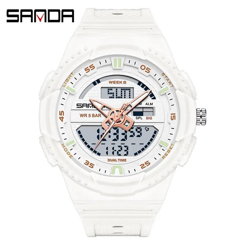 Sanda Black Waterproof LED Countdown Watch for Men Women