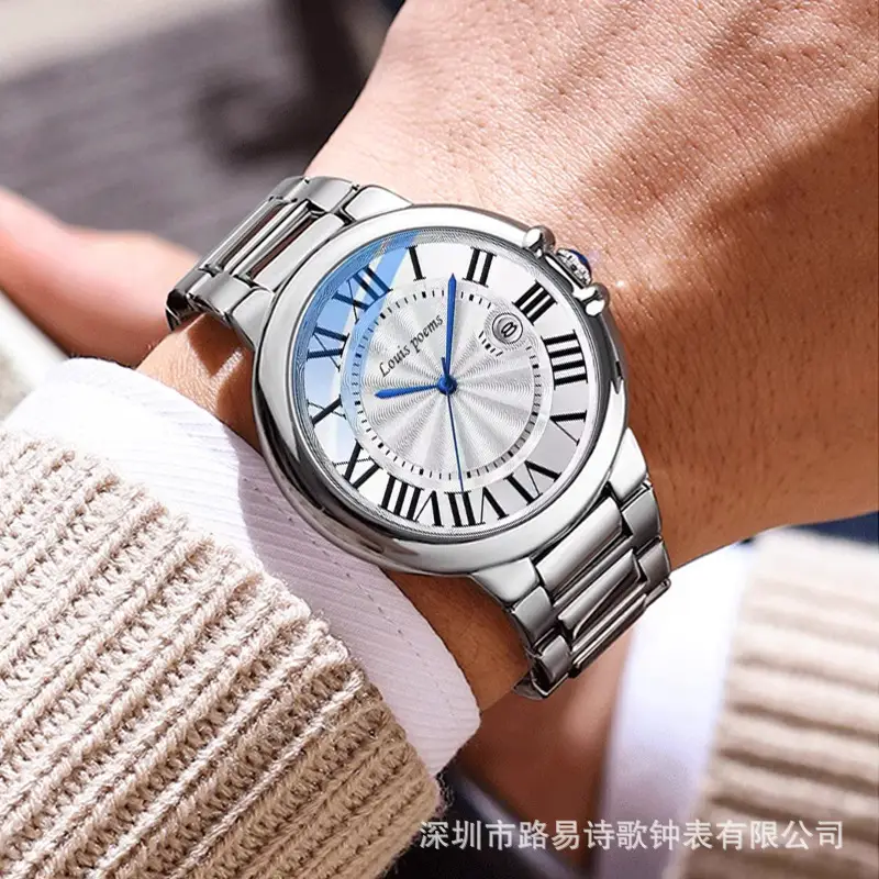 Blue Balloon Fake Mechanical Steel Strap Calendar Waterproof Cross-Border Quartz Blue Watch - Image 3