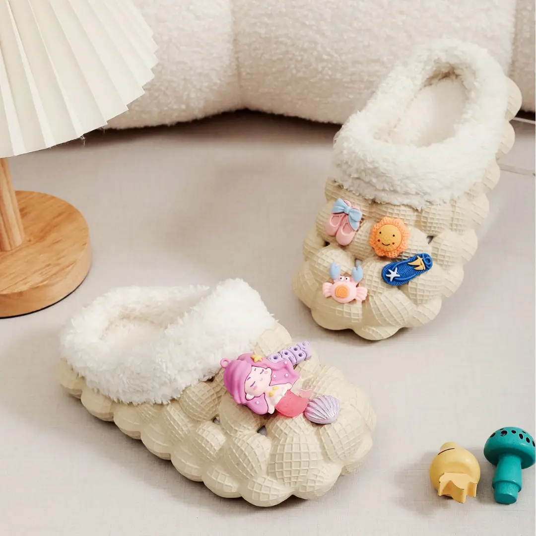 Factory Wholesale Cotton Slippers Home Wear Litchi Bathroom Couples Non-slip EVA Cartoon Fashion Autumn and Winter Cotton Slippers Tide