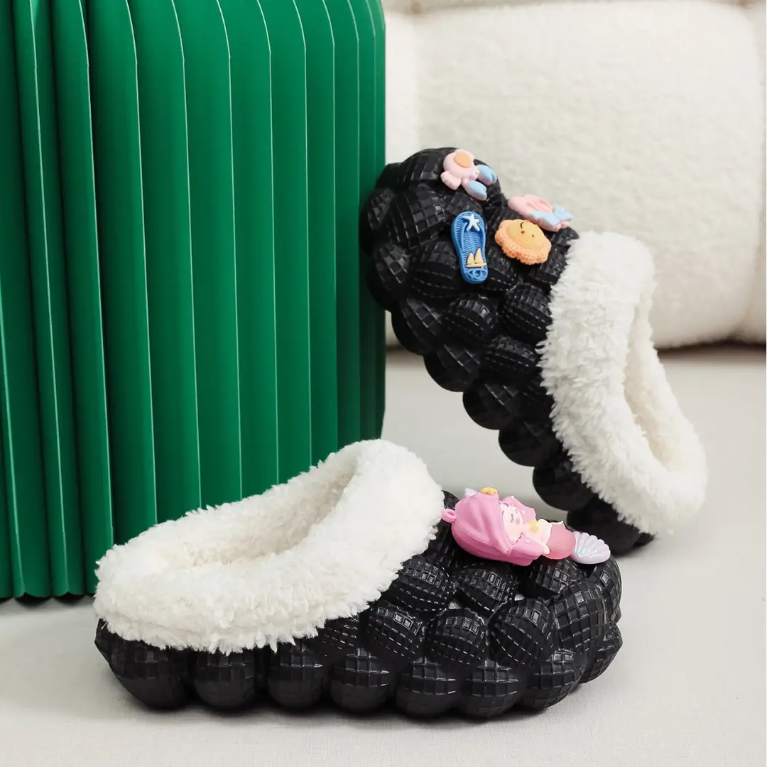 Factory Wholesale Cotton Slippers Home Wear Litchi Bathroom Couples Non-slip EVA Cartoon Fashion Autumn and Winter Cotton Slippers Tide